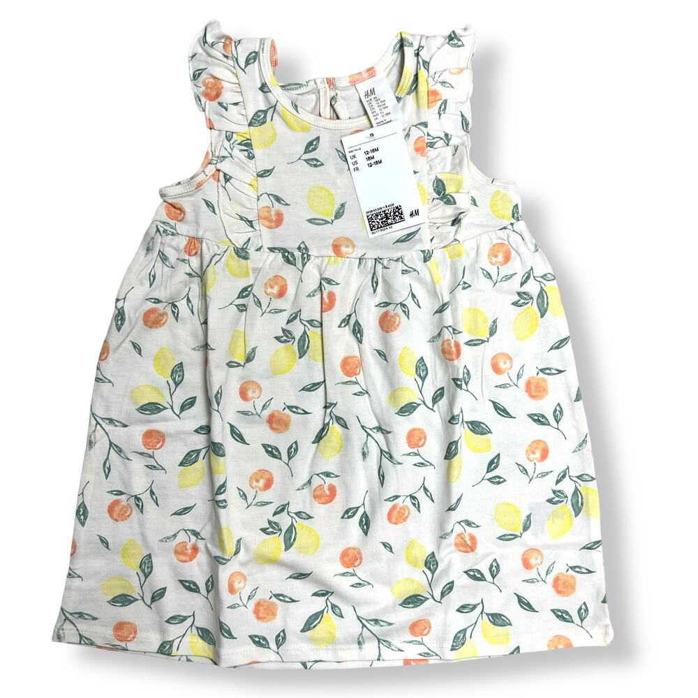 H&M Casual Summer Girls Dress, White with Lemon and Citrus Prints